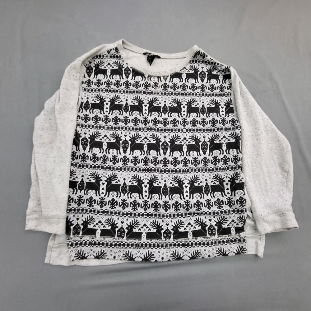 H&M Sweater Womens Medium M Gray Christmas Fair Isle Reindeer Pullover Knit